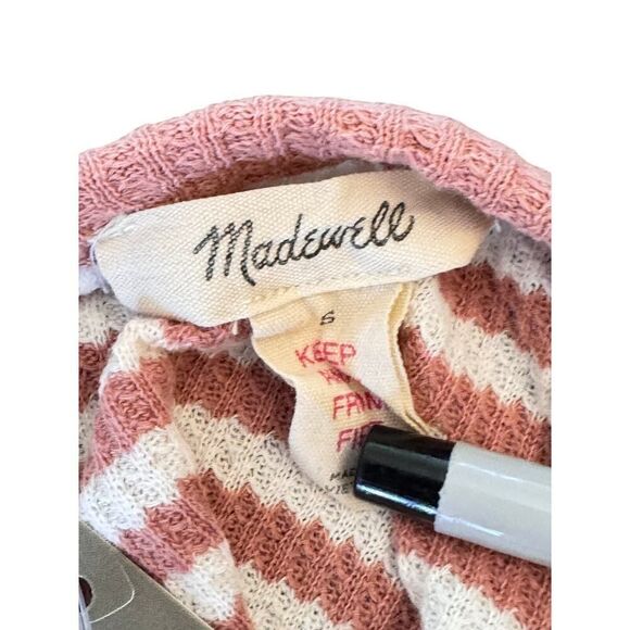 Madewell Striped Button Front Waffle Knit Top 100% Cotton Long Sleeve Tee Sz S - Picture 6 of 9
